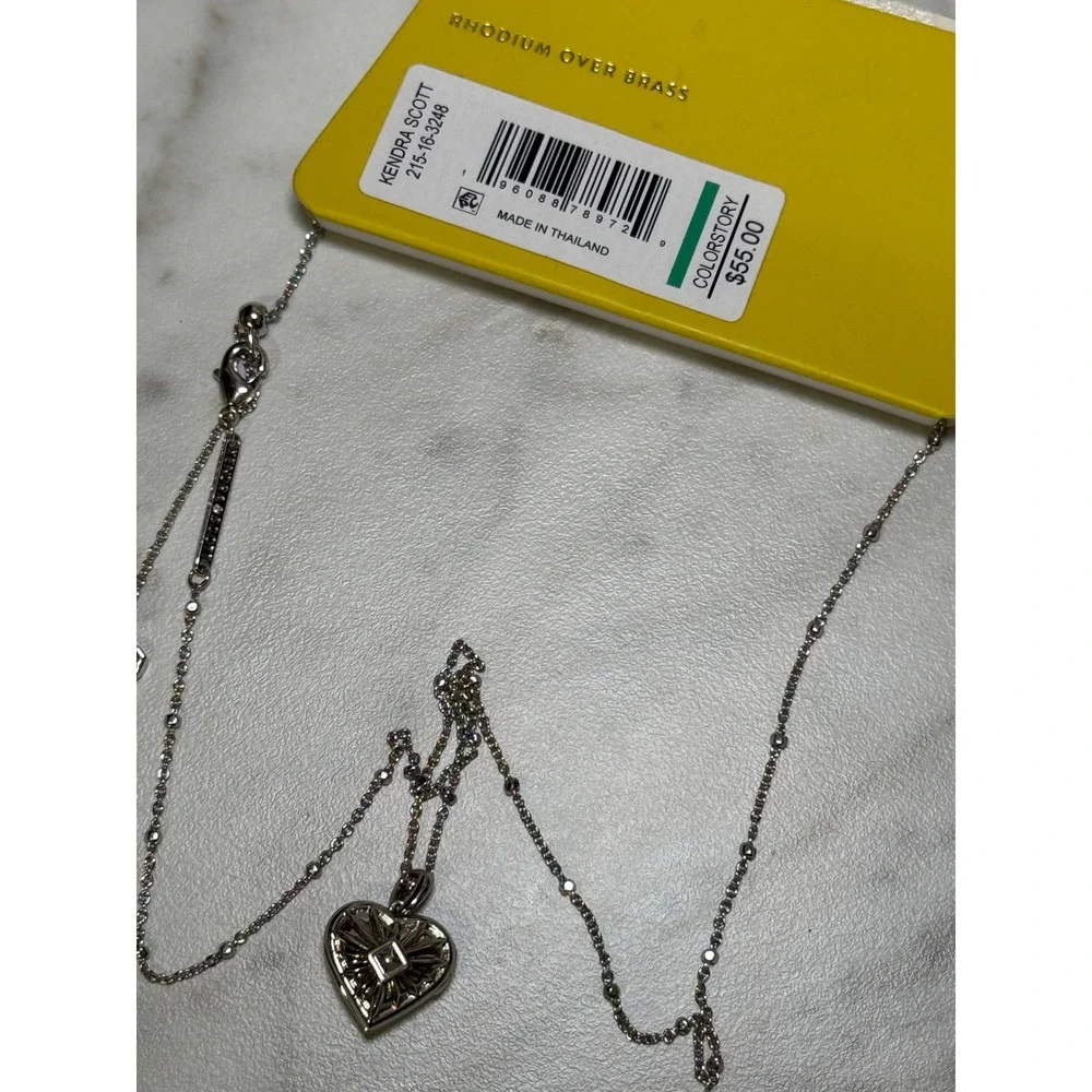 Kendra Scott OS Silver Heart Locket Necklace Rhodium Sunburst Y2K Romantic - Picture 4 of 5